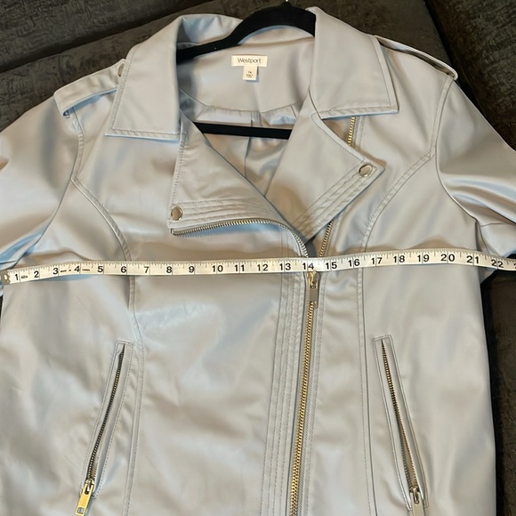 Faux Leather Blue Moto Jacket - Picture 4 of 4